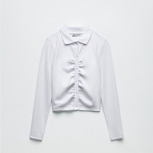 Zara white ruched polo shirt, L